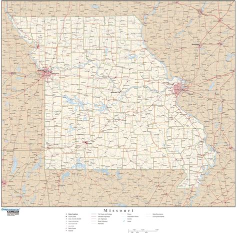 Missouri Wall Map With Roads By Map Resources