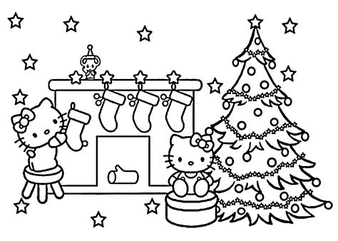 Christmas hello Kitty coloring pages for kids, printable free Christmas