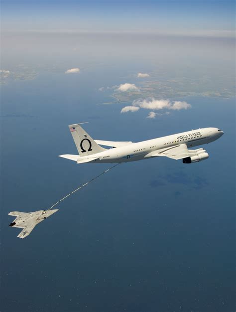 An X 47b Receives Fuels From A K 707 Omega Tanker During First