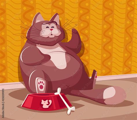 Funny Fat Cat Cartoon Vector Illustration Character Design Stock Vector Adobe Stock