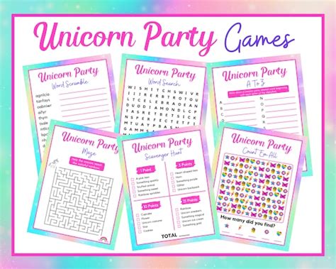 Unicorn Party Games 6 Printable Unicorn Games For Kids Etsy