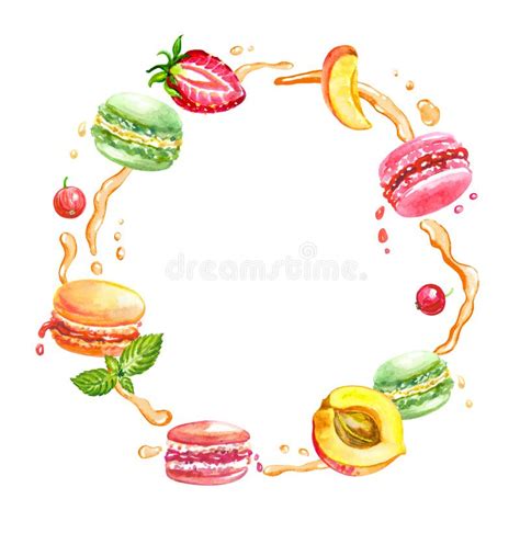French Macaroon Watercolor Border Stock Illustrations French