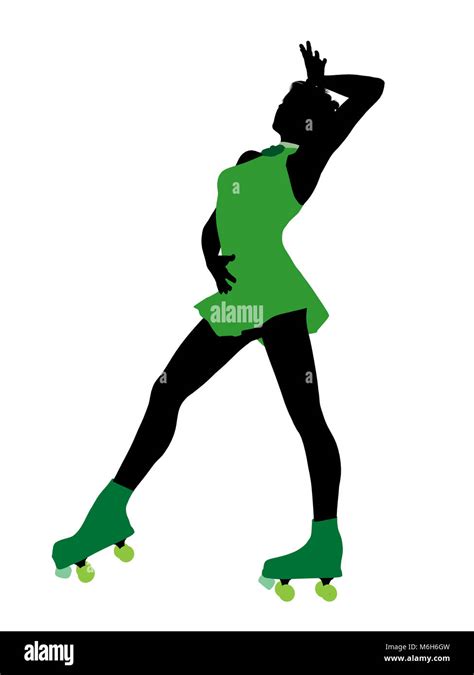 African American Female Roller Skater Illustration Silhouette On A