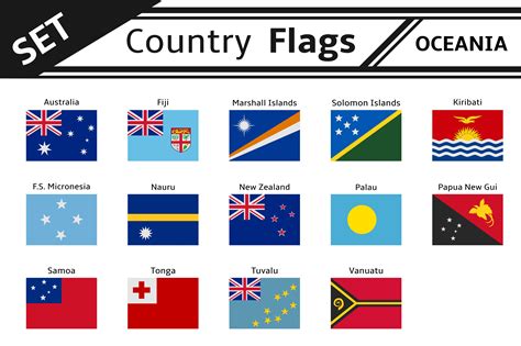 Set Countries Flags Oceania Illustrations Creative Market