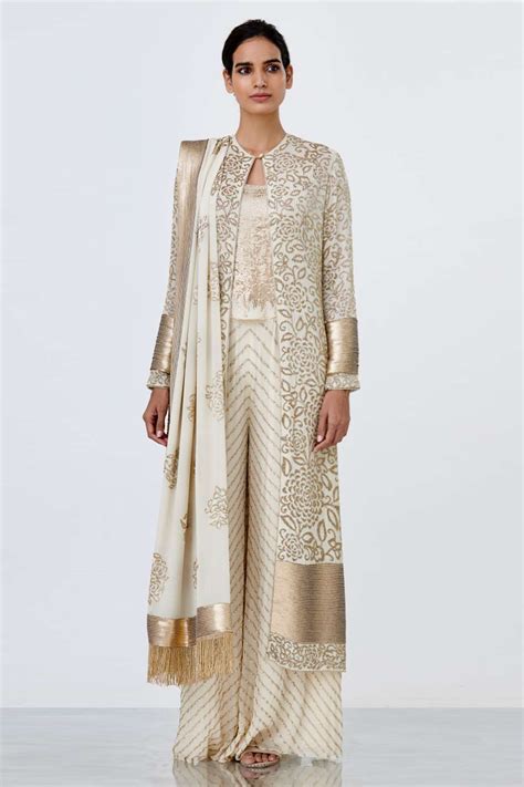 Buy Nakul Sen White Chiffon Embroidered Jacket And Pant Set Online Aza Fashions