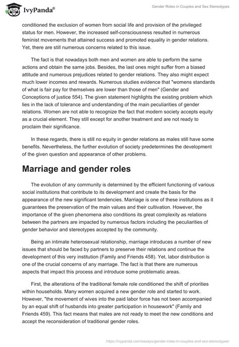 Gender Roles In Couples And Sex Stereotypes 2208 Words Essay Example
