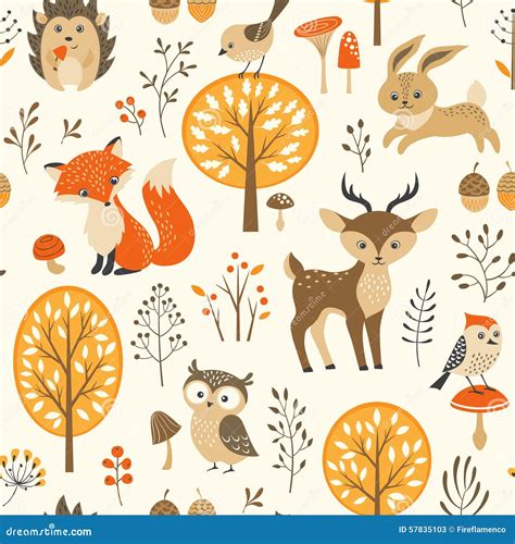 Cute Autumn Forest Pattern Stock Vector Image 57835103