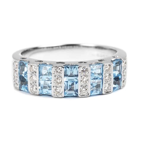 18ct White Gold Aquamarine And Diamond Half Eternity Ring John Start