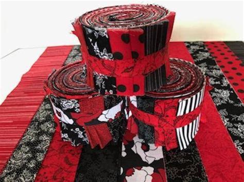 Red And Black Quilt Fabric Jelly Roll Strips Sew Fun Quilts Etsy