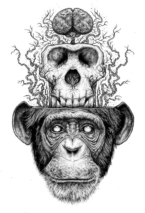 Ape Skull And Brain By Paul Jackson Brain Tattoo Monkey Art Jacksons Art