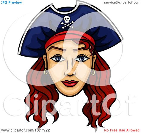 Clipart Of A Brunette White Female Pirate Captain Royalty Free Vector