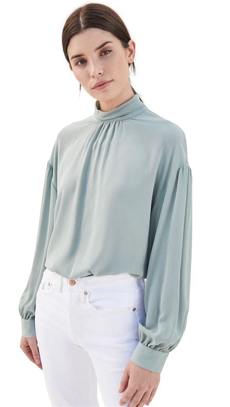 Vince Shirred Mock Neck Blouse in 2021 | Mock neck blouse, Mock neck, China fashion