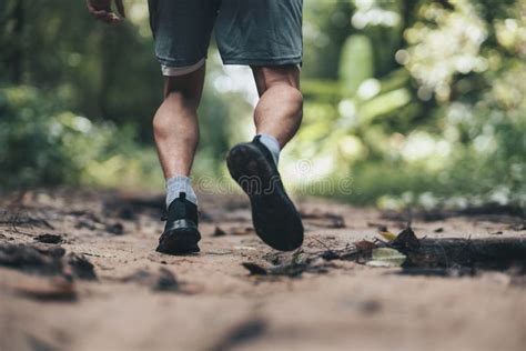 Healthy Lifestyle Young Fitness Man Running The Forest Outdoor Workout