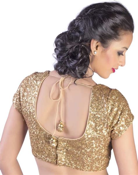 A Rich Gold Sequined Sheeting Blouse With Nude Piping Traditional