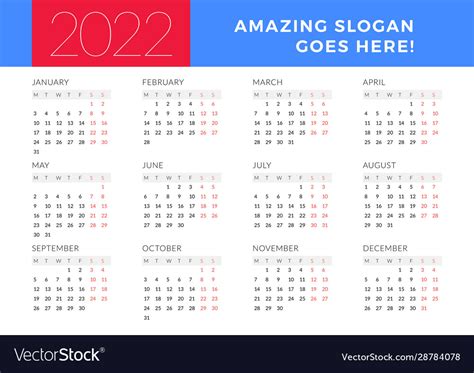 Printable Calendar 2022 Week Starting Monday Blank Calendar 2022