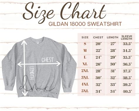 Printify Printful Size Chart For Gildan 18000 Sweatshirt Size Etsy