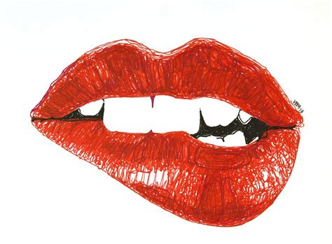 Fine Art Giclee Print Marker Drawing Biting Lip Rouge Awakening