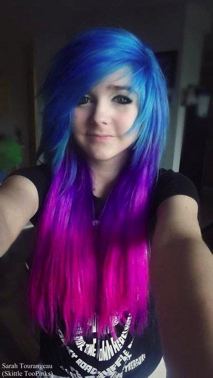 Haha's thankyou, i actually did my hair blue and pink before, almost looked like stockings hair xd. Blue purple pink galaxy ombre scene hair | Scene hair ...