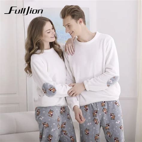 Fulljion Autumn Winter Flannel Couple Pajamas Set Round Collar Thicken Lover Pajamas Casual