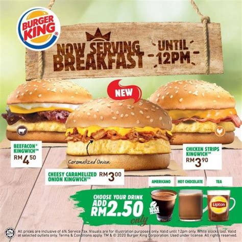 From fire grilled burgers and crispy tenders to sides and deserts. Burger King Breakfast Menu from RM3.00 only