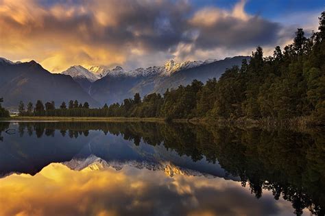 Hd Wallpaper New Zealand Lake Matheson Trees Forest Mirror