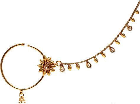 Glamorous Collection Gold Nose Ring Chain Nath Bridal Nose Ringindian Nose Hoop Wedding Jewelry