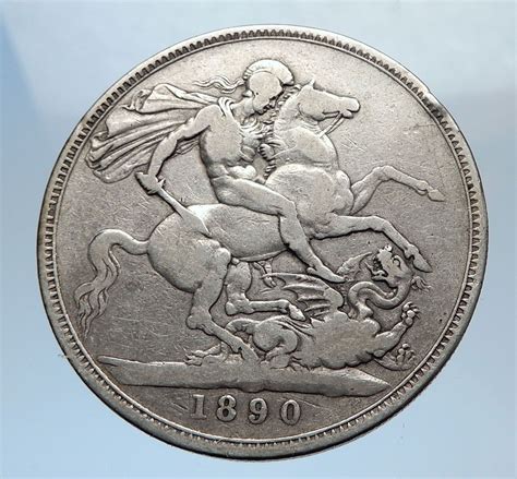 1890 Great Britain United Kingdom Queen Victoria Silver Crown Coin