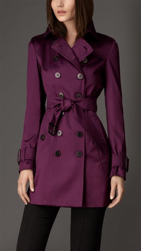 Burberry Midlength Cotton Sateen Trench Coat In Purple Lyst