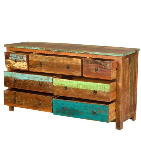 Indian antique wooden hand carved dresser, wood chest 3 drawer. Sierra Rustic Reclaimed Wood 7 Drawer Dresser