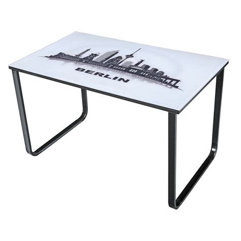 Tische aus bauholz nach maß: Schreibtisch Glasplatte/Motiv Berlin ca. 120 x 75 x 70 cm ...