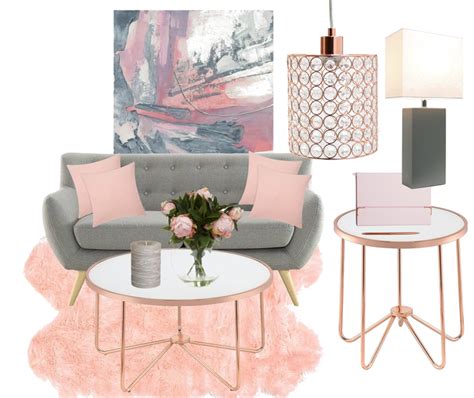Blush Crush Blush Pink Rose Gold And Gray Living Room Mood Board