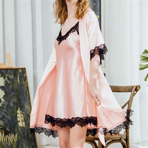 Sexy Pink Silk Nightgown With Robe Cute