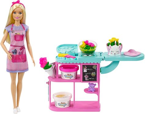 Barbie Florist Playsets With Doll Flower Making Station Doughs And Accessories