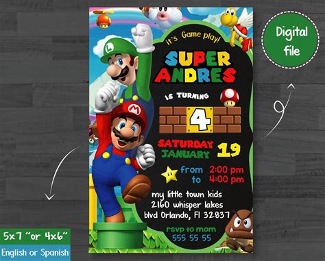 Super Mario Invitation Mario Bross Birthday Mario Bross Party Super