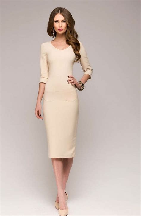 Simple Ivory Midi Dresselegant Pencil Dress With By Fashiondress8