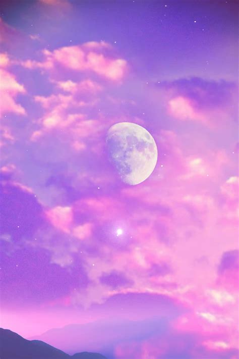 Download Trippy Aesthetic Cloud Pastel Purple With Moon Wallpaper