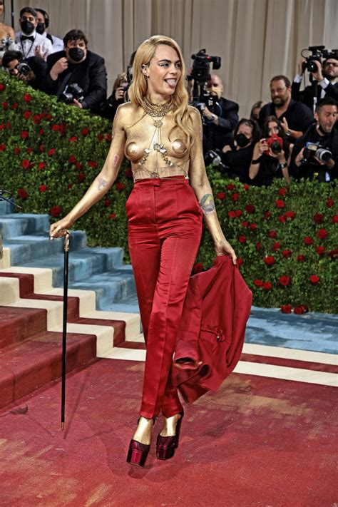 Cara Delevingne Shows Gold Painted Breasts At Met Gala 2022