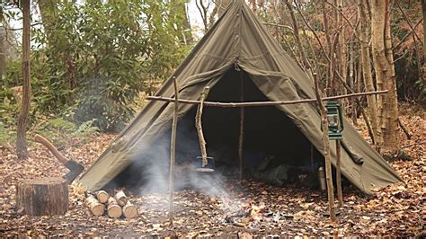 Overnight Solo Camp In A Canvas Tent Bushcraft Axe Work And Campfire