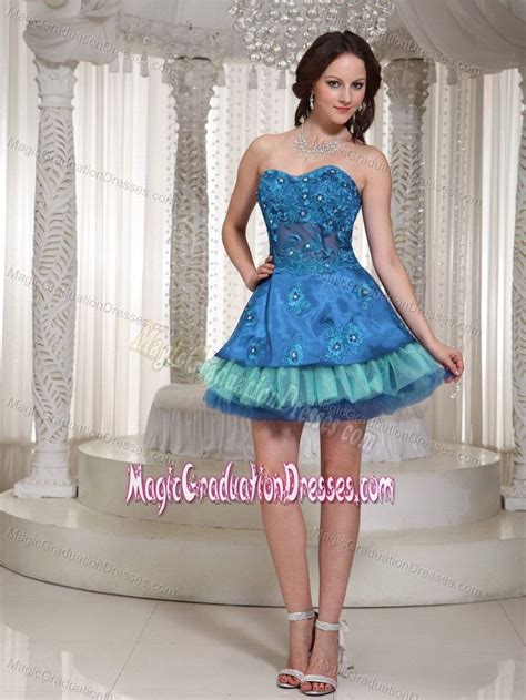 Shimmery Sweetheart Mini Length 5th Grade Graduation Dresses In Blue