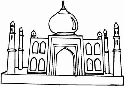 Mahal Taj Coloring Cartoon Drawing Depiction Clipart