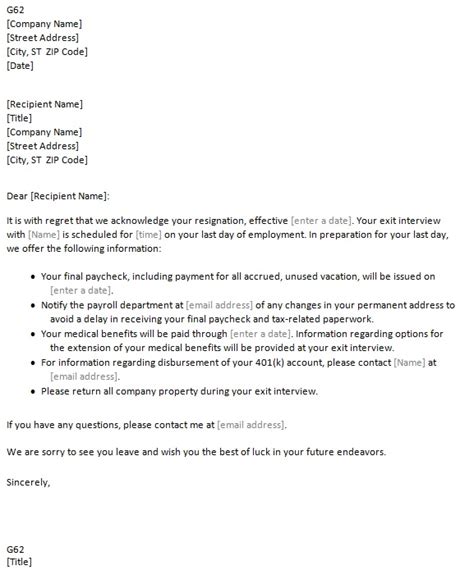 Resignation Acceptance Letter ~ Template Sample