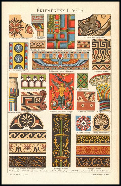 ancient ornaments antique lithograph printed in 1893 decorative arts assyrian egyptian greek