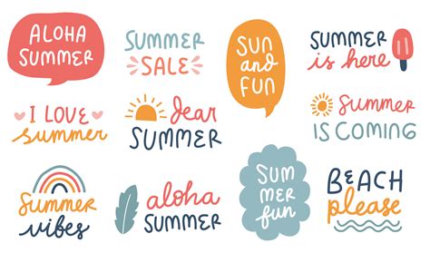 Set Of Cute Typographic Summer Quotes Cute Hand Drawn Summer Quotes
