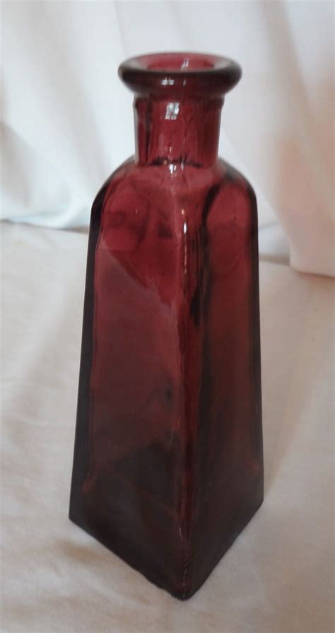 Purple Glass Bottle Bud Vase 4 Sided Pyramid Vases