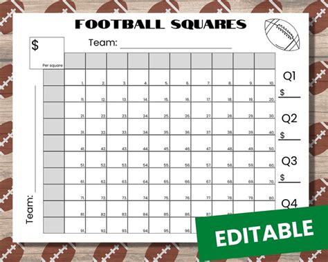 Editable Football Squares Game Printable Football Fundraiser Etsy