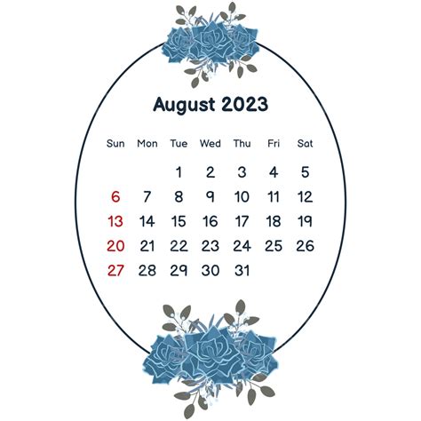 August Calendar Vector Hd Png Images 2023 August Calendar With Flower