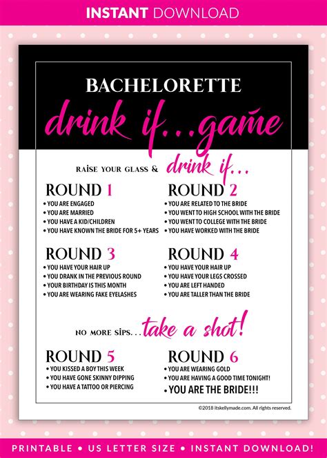 Bachelorette Party Games Drink If Game Printable Etsy Awesome