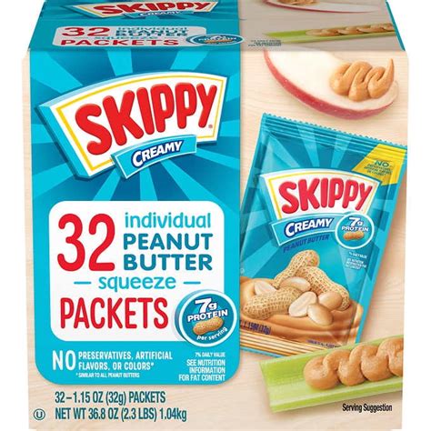Skippy Creamy Peanut Butter Squeeze Packets 115 Oz 32 Ct