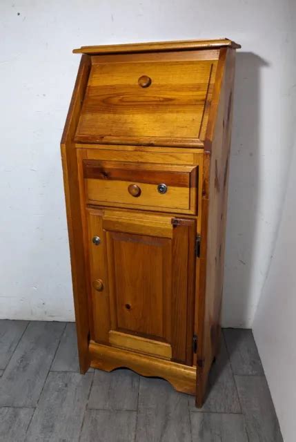 Vintage Rustic Farmhouse Pine Wood Secretary Desk Cabinet Drop Down