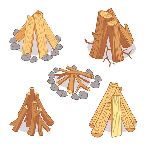 Wood Stacks And Hardwood Firewood Wooden Logs Cartoon Vector Set By